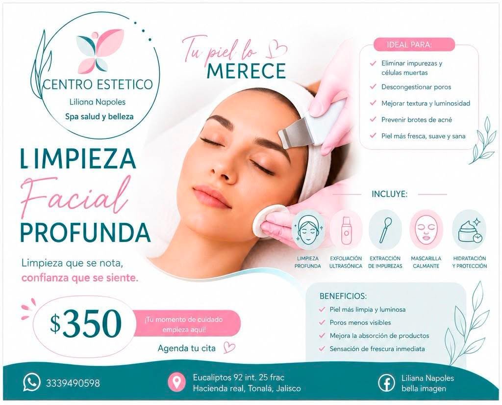 Limpieza facial profunda con exfoliación ultrasónica, extracción de impurezas e hidratación